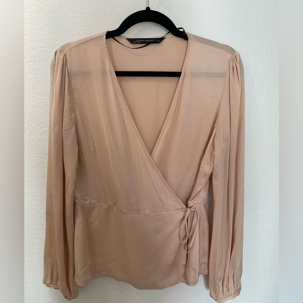 Zara Blush Pink Wrap Blouse